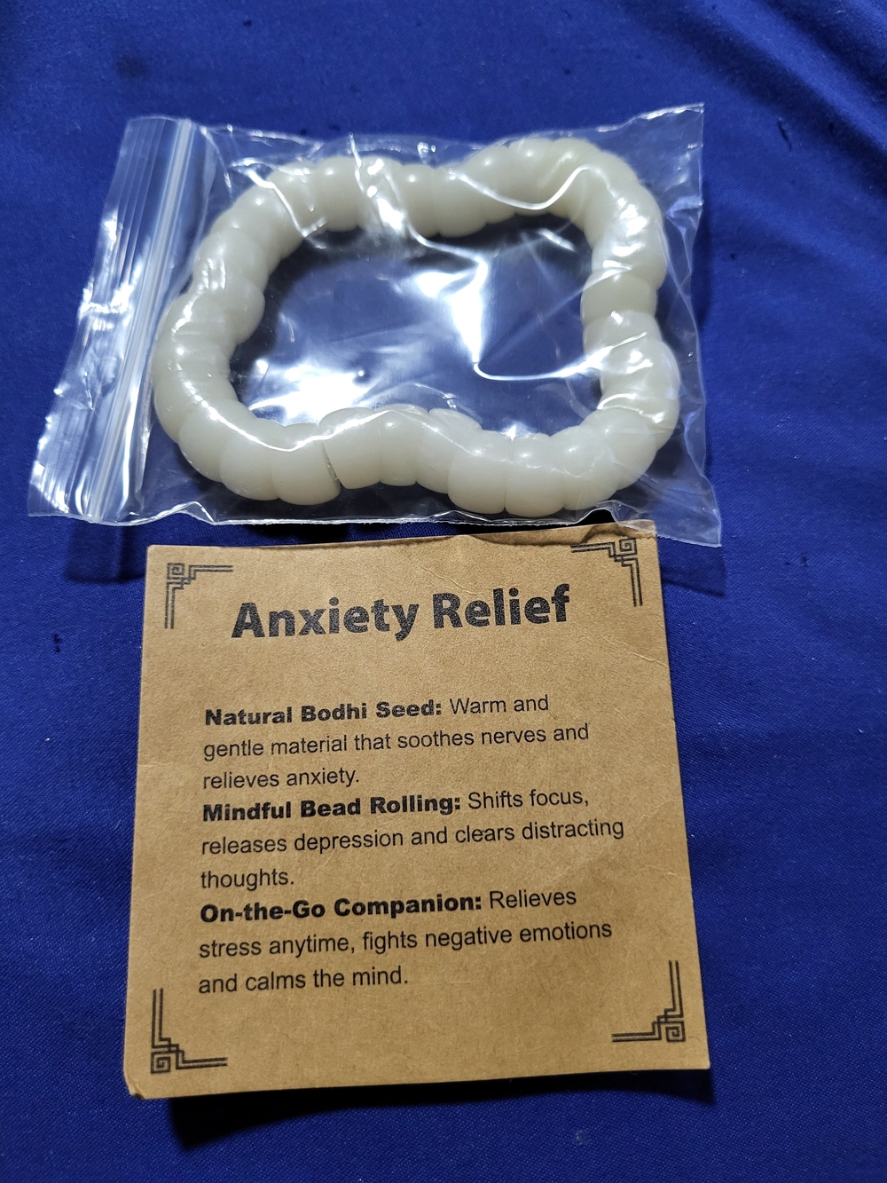 Anxiety Relief Natural Bodhi Seed Bead Rolling Bracelet - Cream